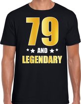 79 and legendary verjaardag cadeau t-shirt / shirt - zwart - gouden en witte letters - voor heren - 79 jaar verjaardag kado shirt / outfit L