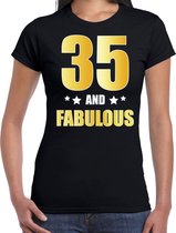 35 and fabulous verjaardag cadeau t-shirt / shirt - zwart - gouden en witte letters - voor dames - 35 jaar verjaardag kado shirt / outfit S