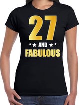 27 and fabulous verjaardag cadeau t-shirt / shirt - zwart - gouden en witte letters - voor dames - 27 jaar verjaardag kado shirt / outfit S