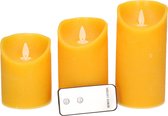 Set van 3x oker gele LED stompkaarsen met afstandsbediening - Woondecoratie - LED kaarsen - Elektrische kaarsen
