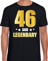 46 and legendary verjaardag cadeau t-shirt / shirt - zwart - gouden en witte letters - voor heren - 46 jaar verjaardag kado shirt / outfit M