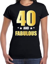 40 and fabulous verjaardag cadeau t-shirt / shirt - zwart - gouden en witte letters - voor dames - 40 jaar verjaardag kado shirt / outfit L