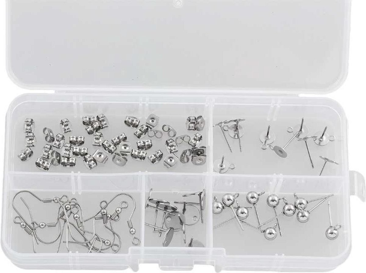 Pakket - Stainless Steel Oorstekers met Sluiting (5 verschillende soorten) Antiek Zilver