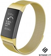 Milanees Smartwatch bandje - Geschikt voor  Fitbit Charge 3 Milanese bandje - goud - Maat: S - Strap-it Horlogeband / Polsband / Armband