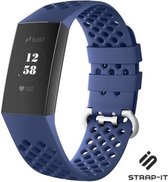 Strap-it Siliconen bandje met gaatjes - geschikt voor Fitbit Charge 3 / Fitbit Charge 4 - donkerblauw - Maat: Maat S