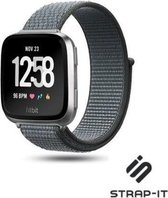 Nylon Smartwatch bandje - Geschikt voor Fitbit Versa / Versa 2 nylon bandje - olijfgroen - Strap-it Horlogeband / Polsband / Armband
