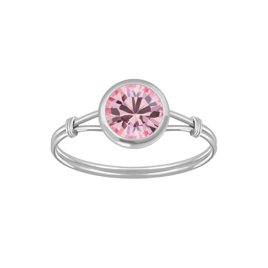 Ringen dames | Zilveren ring met roze kristal