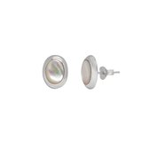 Oorbellen | Oorstekers | Zilveren oorstekers, ovaal met natuursteen