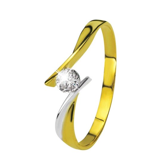 Lucardi - Dames Bicolor ring met zirkonia - Ring - Cadeau - 9 Karaat -  Geelgoud | bol.com