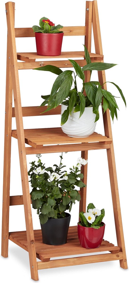 relaxdays plantenrek L trapvormig hout plantentrap