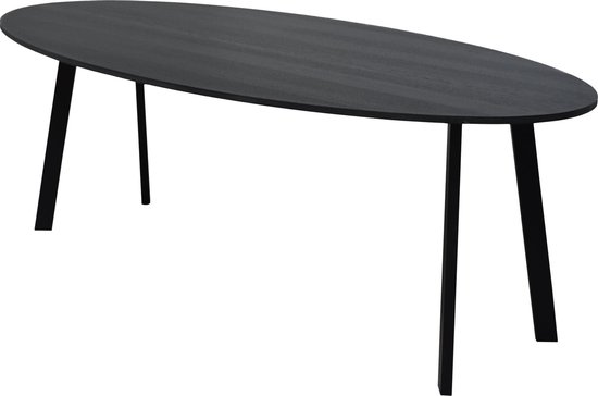 Eikentafel zwart ovaal I poten schuin – eiken tafel 240 x 100 cm