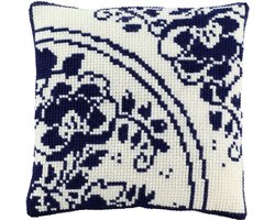 Pako borduurpakket kruisteek kussen - delft blauw Holland - geprint stramien - 003.282 - DIY kit