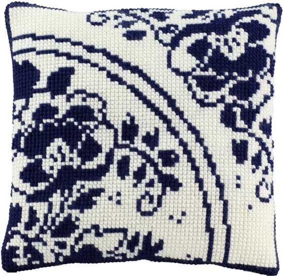 Pako borduurpakket kruisteek kussen - delft blauw Holland - geprint stramien - 003.282 - DIY kit