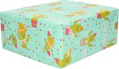 1x Rouleaux de papier d'emballage cactus vert menthe / design joyeux anniversaire - 70 x 200 cm - papier cadeau / papier cadeau