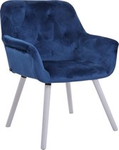 Stoel - Eetkamerstoel - Design - Solide - Fluweel - Blauw/wit - 60x67x83 cm