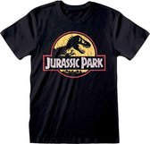 Jurassic Park Heren Tshirt -2XL- Original Logo Distressed Zwart