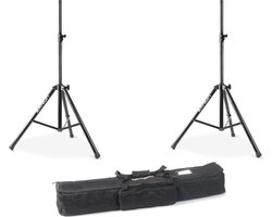 Vonyx Pro speakerstandaard set. Twee speakerstatieven tot 80kg belastbaar met handige draagtas.