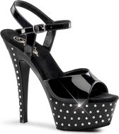 EU 38 = US 8 | STARDUST-609 | 6 Heel, 1 3/4 PF Rhinestone Studded Ankle Strap P/F Sandal