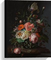 Canvas  - Oude meesters - Stilleven: bloemen op marmeren tafel, Rachel Ruysch - 30x40cm Foto op Canvas Schilderij (Wanddecoratie op Canvas)