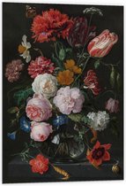 Dibond - Oude meesters - Stilleven: bloemen in vaas, Jan Davidsz. de Heem - 60x90cm Foto op Aluminium (Wanddecoratie van metaal)