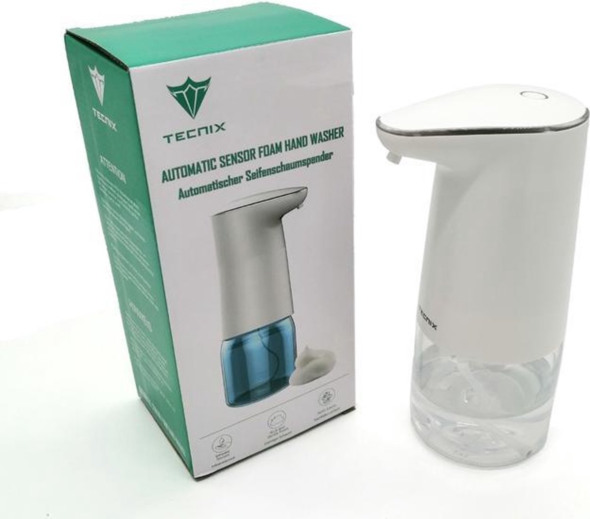 LongZhuo Automatische zeepdispenser, contactloze schuim- en wandzeepdispenser, met infrarood bewegingsmelder (0,25 s), USB C, oplaadbaar, waterdicht IPX5, 400 ml (wit