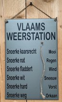 Zinken tekstbord Vlaams weerstation - licht grijs - 20x30 cm. - weerbericht