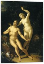 Dibond - Oude meesters - God roept Adam & Eva op Adriaen van der Werff - 60x90cm Foto op Aluminium (Wanddecoratie van metaal)