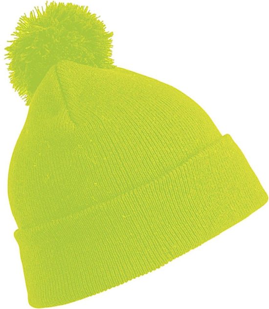 Trendy chapeau hiver chaud en jaune lumineux avec pom pom pour adultes - chapeaux pour dames / chapeaux pour hommes - 100% polyacrylique
