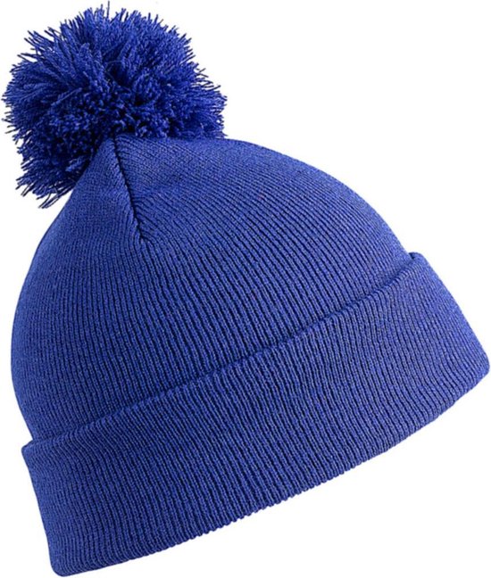 Trendy warme wintermuts in het kobalt blauw met pom pom voor kinderen - Jongens en meisjes model muts - 100% polyacryl