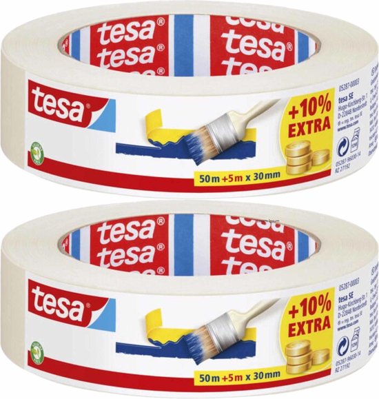 2x rollen afplaktape/schilderstape 30 mm x 55 m - Verf afplakband/tape - Maskeertape - Tesa Masking tape