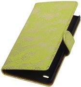Wicked Narwal | Lace bookstyle / book case/ wallet case Hoes voor sony Xperia C4 Groen