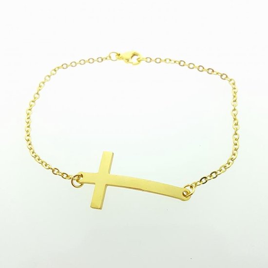 Stalen armband kruis goudkleur 18cm