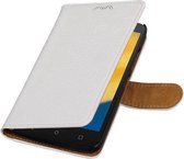 Wicked Narwal | Croco bookstyle / book case/ wallet case Hoes voor Motorola Moto C Plus Wit