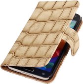 Wicked Narwal | Glans Croco bookstyle / book case/ wallet case Hoes voor Samsung Galaxy Core II G355H Beige