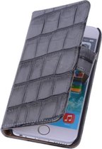 Wicked Narwal | Glans Croco bookstyle / book case/ wallet case Hoes voor iPhone 4 Grijs