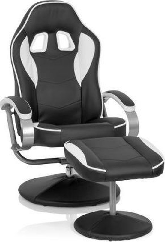 hjh office Game / Race Pro WH 100 - Loungestoel - Relax stoel - PU leder - Zwart / wit