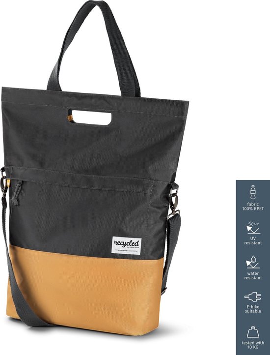 Gerecyclede shopper fietstas Urban Proof 20 liter - grijs/geel van Urban Proof — afbeelding 3