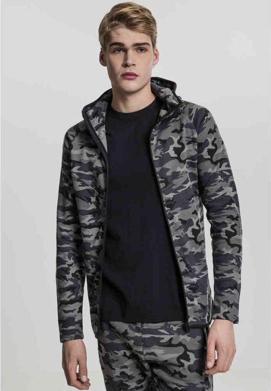 Urban Classics - Interlock Camo Vest met capuchon - Camouflage - L - Zwart/Zwart