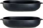 2x Zwarte ovenschalen 24 x 15,4 x 5,3 cm - Ovaal - Klassieke braadsledes - Ovenschotel schalen - Bakvorm/braadslede