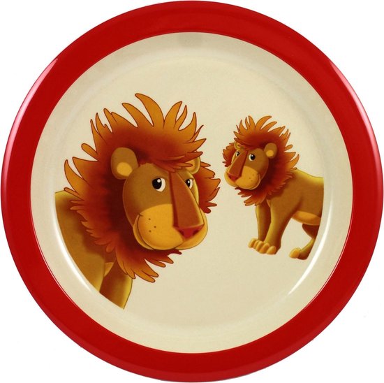 Set de 1x Assiettes enfants en mélamine avec imprimé lion blanc