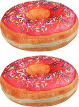Set van 2x stuks sprinkels donuts kussens roze 40 cm - rond - Bank/sier kussens voor binnen gebruik