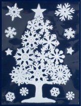 1x Kerst raamversiering raamstickers witte kerstboom 29,5 x 40 cm - Raamversiering/raamdecoratie stickers