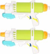 2x Waterpistolen/waterpistool groen/wit van 34 cm kinderspeelgoed - waterspeelgoed van kunststof