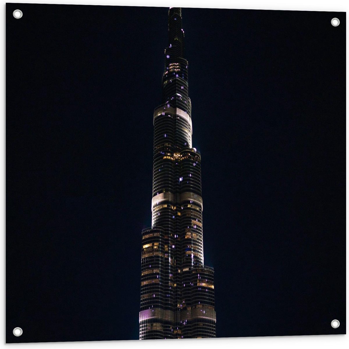 Tuinposter – Dubai Fontein in het Donker - 80x80cm Foto op Tuinposter (wanddecoratie voor