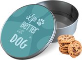 Koektrommel Life Is Better With A Dog Rond - Bewaarblik 15x15x5 cm