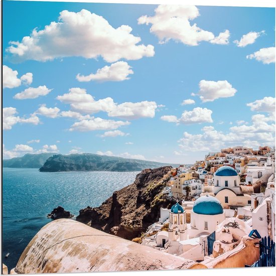 Dibond - Mooi Uitzicht over Kos - Griekenland - 80x80cm Foto op Aluminium (Wanddecoratie van metaal)