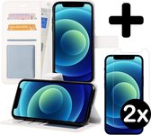 Hoes voor iPhone 12 Pro Hoesje Book Case Met 2x Screenprotector Tempered Glass - Hoes voor iPhone 12 Pro Case Hoesje Cover - Hoes voor iPhone 12 Pro Hoes Wallet Case Hoesje - Wit