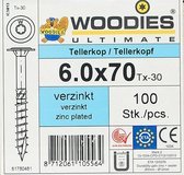Woodies tellerkopschroeven 6.0x70 verzinkt T-30 deeldraad 100 stuks