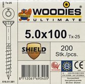 Woodies schroeven 5.0 x 100 SHIELD T-25 deeldraad 200 stuks