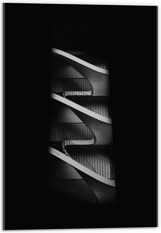 Acrylglas - Spiraaltrap ( Zwart wit) - 40x60cm Foto op Acrylglas (Met Ophangsysteem)
